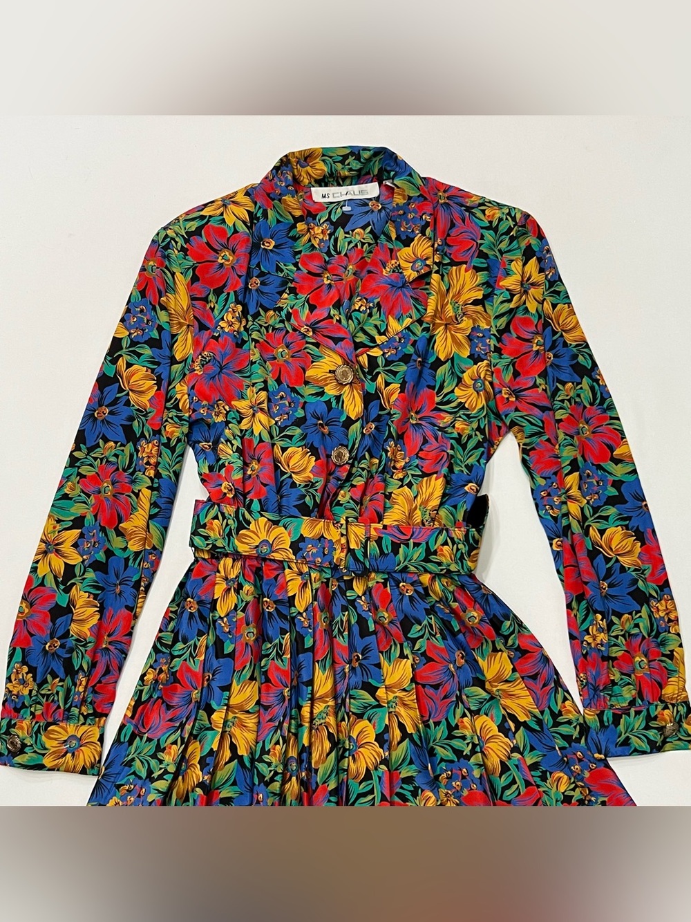 Vintage 80s Chaus Floral Plaid Secretary Dress Sz 10 Maximalist Strong Shoulder - Picture 2 of 10